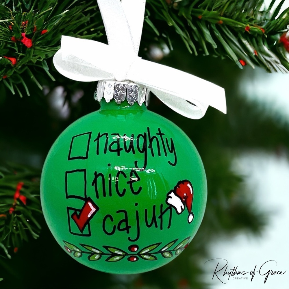 Checkin' It Twice: Naughty, Nice, Cajun! - Personalized Cajun Christmas Ornament